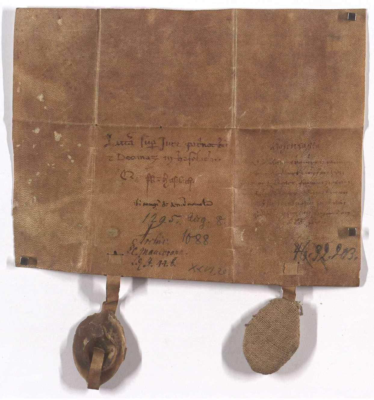 Urkunde vom 8. August 1295 Rückseite