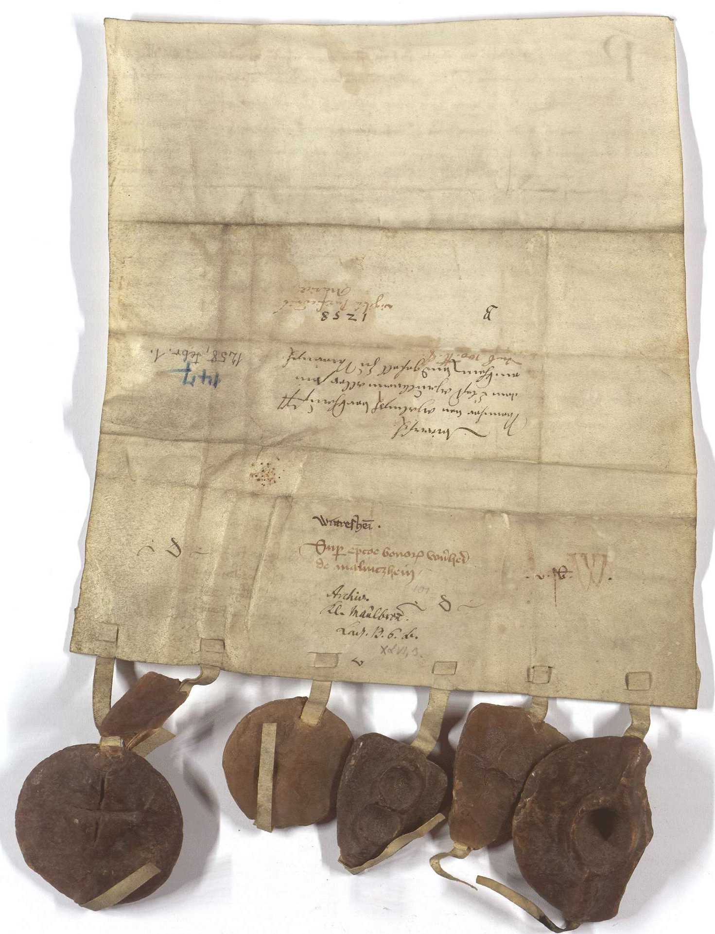 Urkunde vom 1. Februar 1258, Rückseite