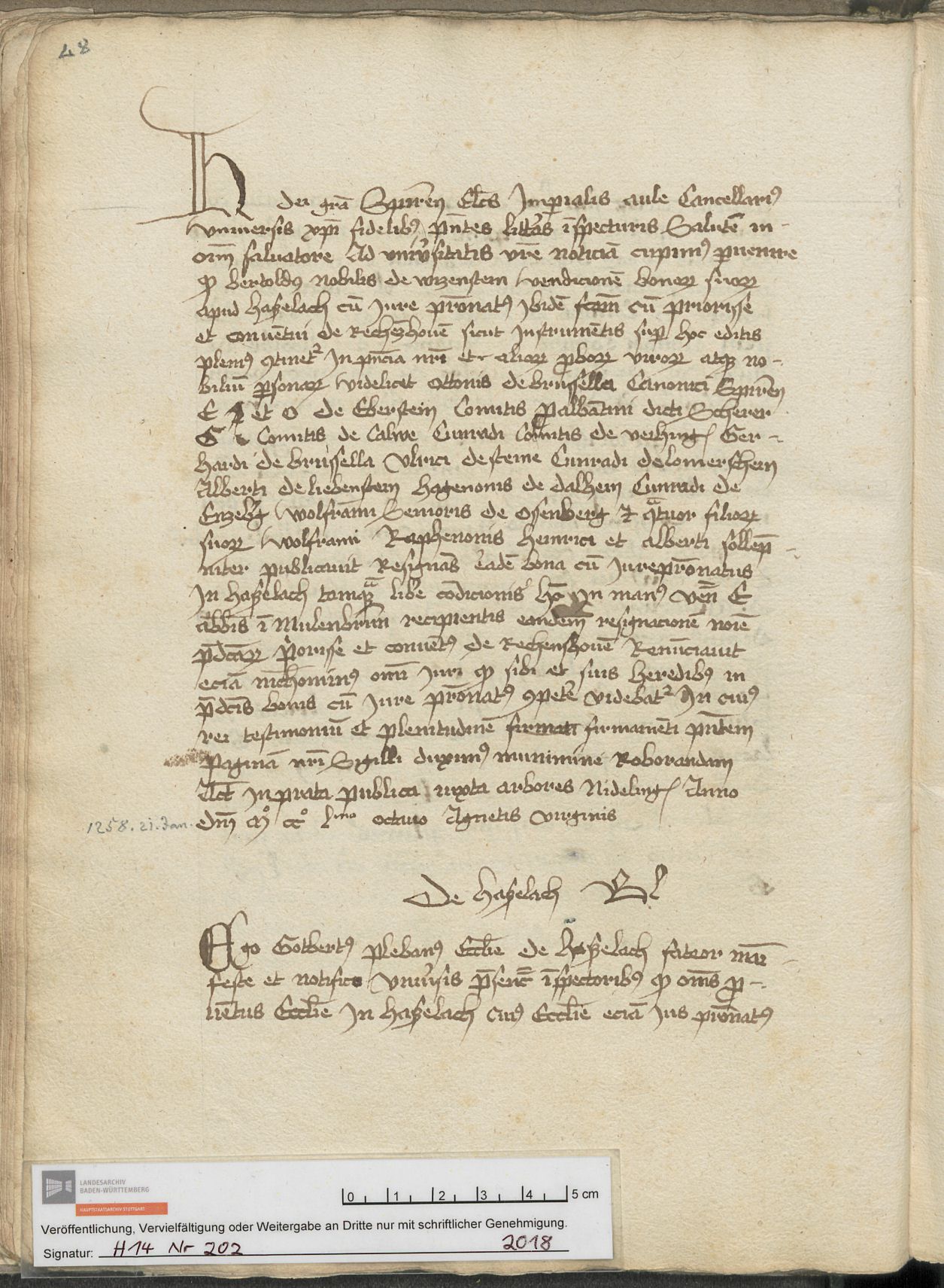 Urkunde vom 21. Januar 1258