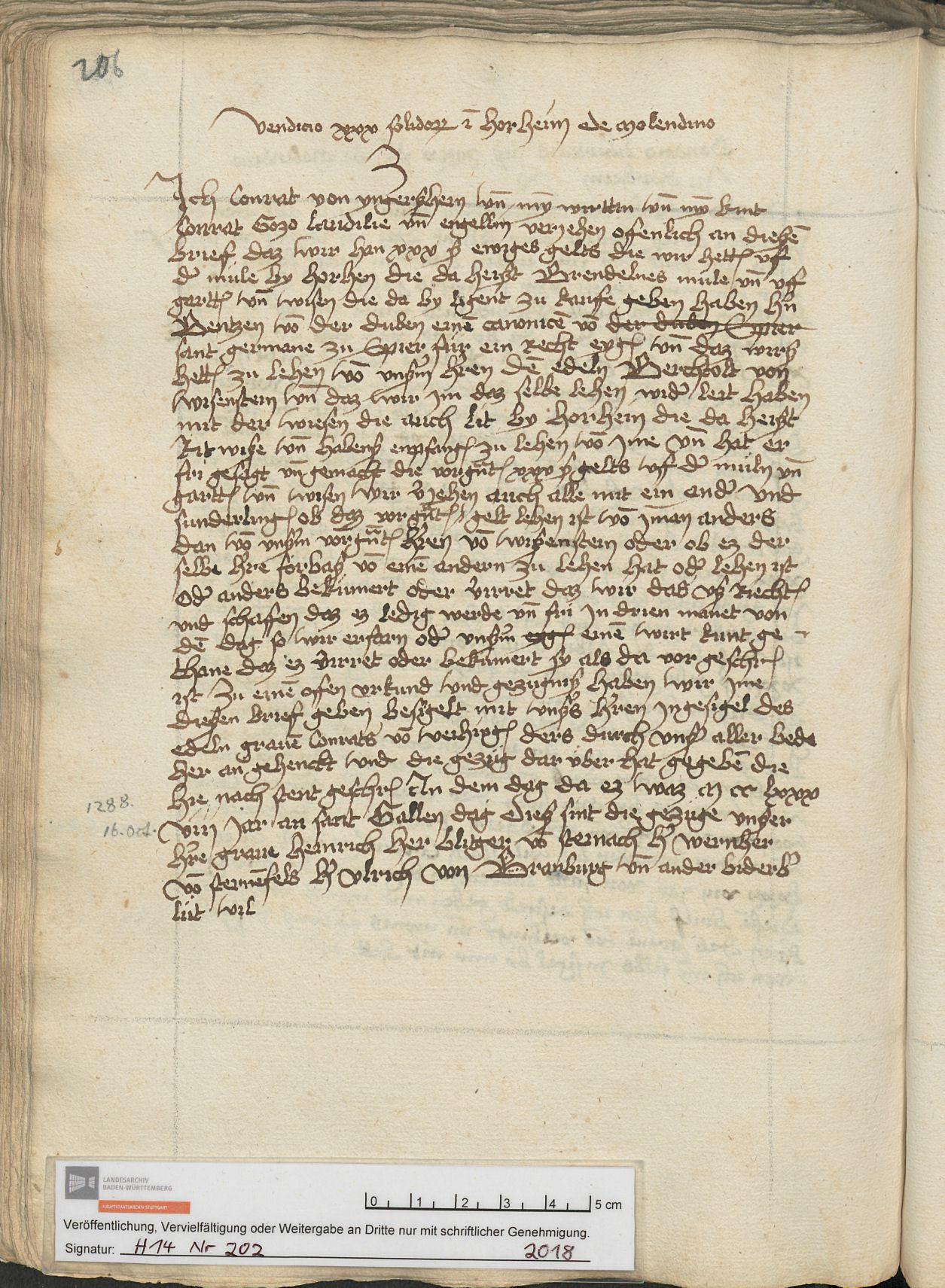 Urkunde vom 16. Oktober 1288
